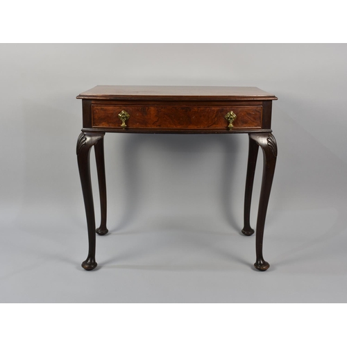 63 - A Mahogany Side Table on Shell Moulded Cabriole Supports Having Single Long Drawer, 76x48x51.5cms Hi... 