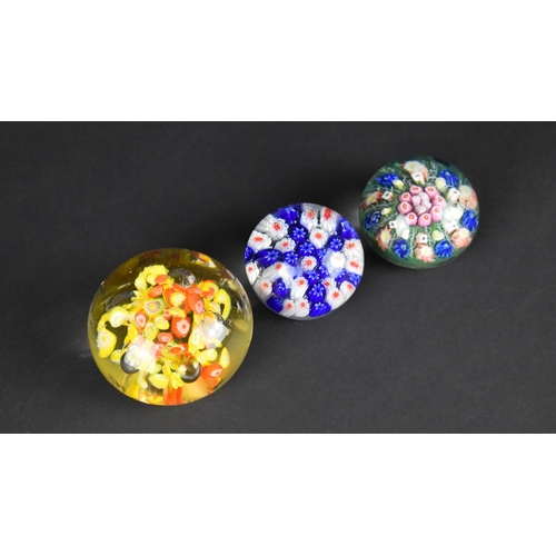 65 - Three Millefiori Glass Paperweights, Tallest 7.5cms High