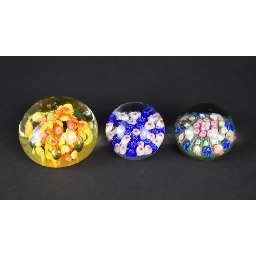 65 - Three Millefiori Glass Paperweights, Tallest 7.5cms High