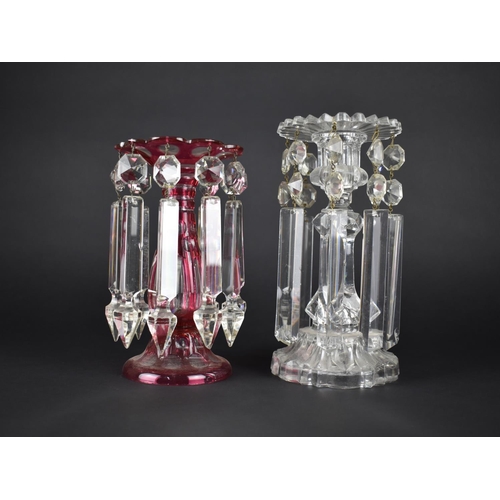 66 - Three Various Glass Lustres to Comprise Victorian Cranberry Overlaid Glass, Plain Glass and a Later ... 