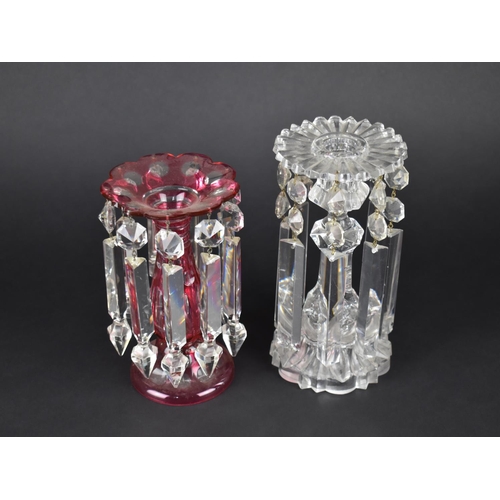 66 - Three Various Glass Lustres to Comprise Victorian Cranberry Overlaid Glass, Plain Glass and a Later ... 