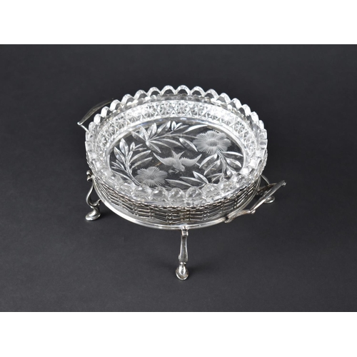 68 - A Silver Pierced Stand with Later Soldered Silver Plated Supports, Twing Handles and Supporting Cut ... 