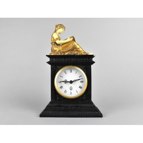 78 - A Resin Mantel Clock in the Form of a Slate Clock of Architectural From with Top Finial of Classical... 