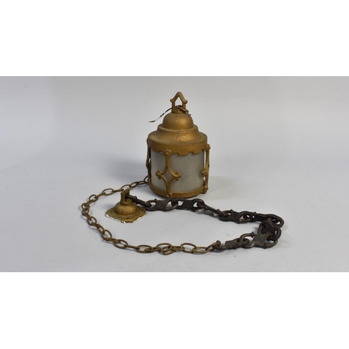 82 - A Gilt Metal Ceiling Hanging Light Fitting of Lantern Form