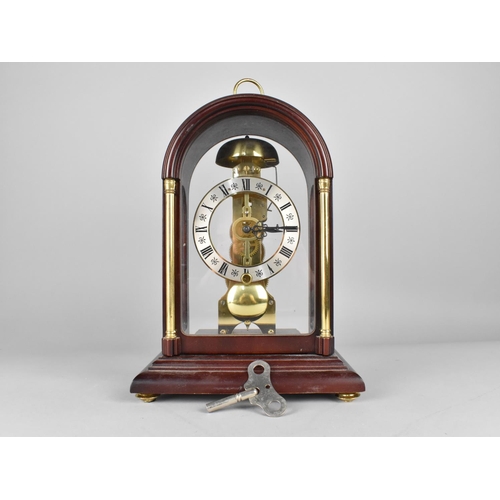 88 - A Hermle Mahogany Cased Skeleton Type Time Piece with Silvered Roman Chapter, Brass Movement, No 791... 