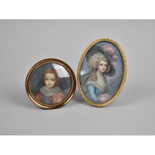 89 - A Hand Painted Easel Backed Miniature of Maiden in Bonnet together with a Smaller Example, Both on C... 