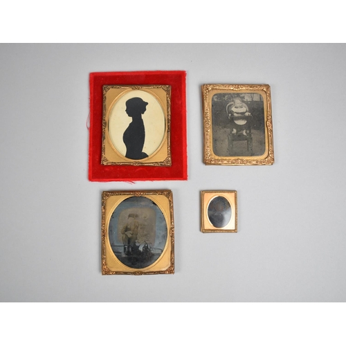 90 - A Collection of Various Gilt Metal Framed Daguerreotypes together with a Framed 19th Century Silhoue... 