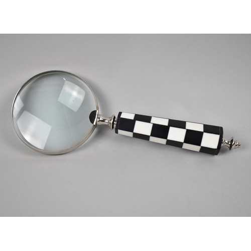 64 - A Large Silver Plate and Chequered Handled Magnifying Glass, 56cms Long