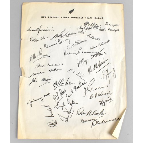 197 - A New Zealand Rugby Football Team 1963-64 Title Paper with Facsimile Signatures