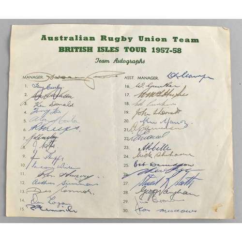 198 - An Australian Rugby Union British Isles Tour 1957-58 Team Autographs Paper