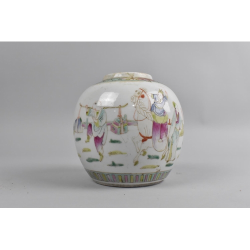 254 - A Chinese Porcelain Ginger Jar Decorated in the Famille Rose Palette with Figures in Exterior Garden... 