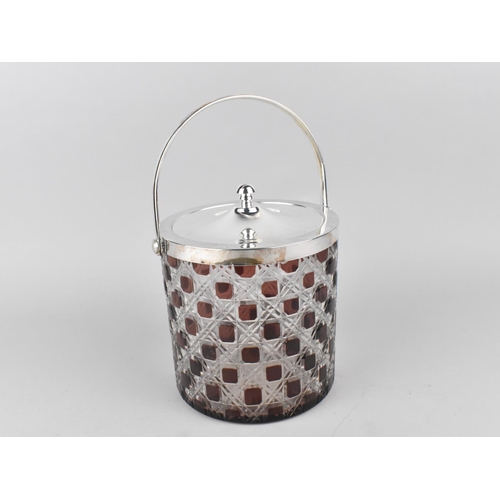 109 - A Reproduction Silver Plate Mounted Cylindrical Overlaid Hobnail Glass Biscuit Barrel, 12.5cms Diame... 