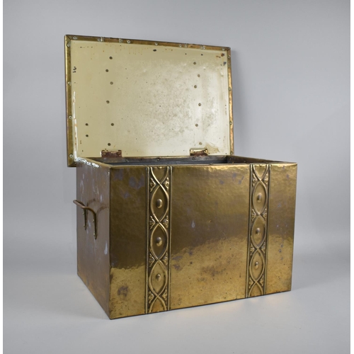 123 - An Edwardian Brass Covered Coal or Slipper Box with Two Carrying Handles, 46cms Wide