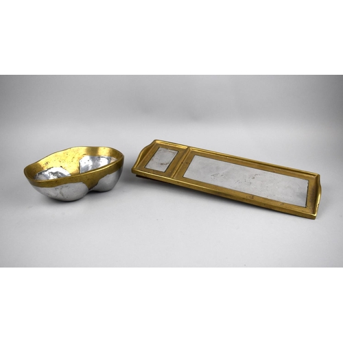 130 - A Heavy Brass and Steel Rectangular Tray and Similar Bowl