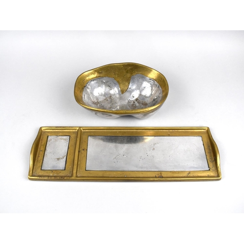 130 - A Heavy Brass and Steel Rectangular Tray and Similar Bowl