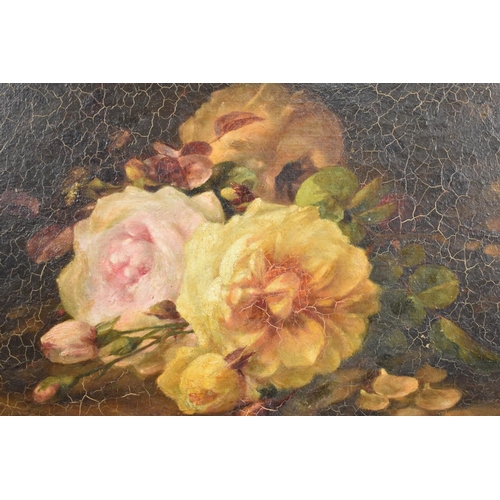 159 - An Oak Framed Oil on Canvas, Still Life, Roses, 32x23cms, Observable Image