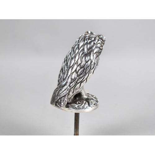 17 - A Mid 20th Century Silver Plated Car Mascot in the Form of a Long Eared Owl, 8.5cms Long Plus Securi... 