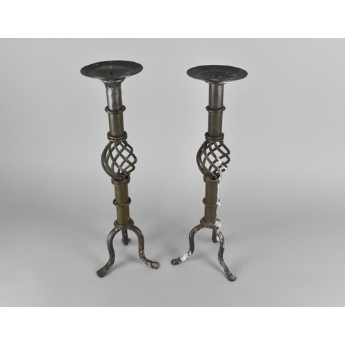 171 - A Pair of Modern Metal Tripod Candle Prickets, 41cms High