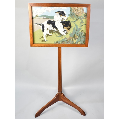 249 - A Framed Tapestry on Tripod Stand Depicting Terriers Rabbiting, 52cms by 36cms