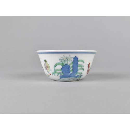 261 - A Chinese Porcelain Doucai Chicken Cup, Ming Character Mark to Base, 8.5cm x 4cm high