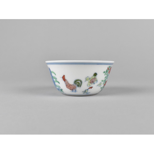 261 - A Chinese Porcelain Doucai Chicken Cup, Ming Character Mark to Base, 8.5cm x 4cm high