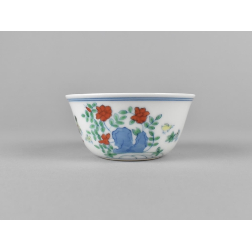 261 - A Chinese Porcelain Doucai Chicken Cup, Ming Character Mark to Base, 8.5cm x 4cm high