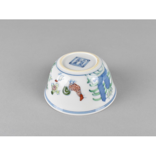 261 - A Chinese Porcelain Doucai Chicken Cup, Ming Character Mark to Base, 8.5cm x 4cm high