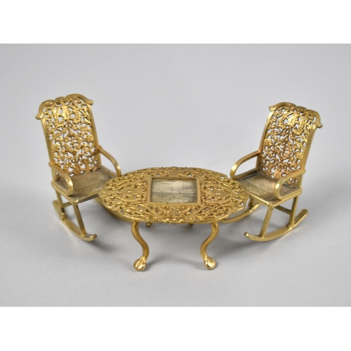 272 - A Late 19th/Early 20th Century Novelty Souvenir for Rhyl in the Form of Ornate Gilt Metal Table and ... 