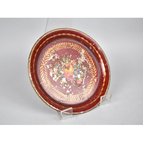 275 - A Small Painted Toleware Dish with Central Floral  Motif on Red Ground and Gilt Highlights, 15cm Dia... 