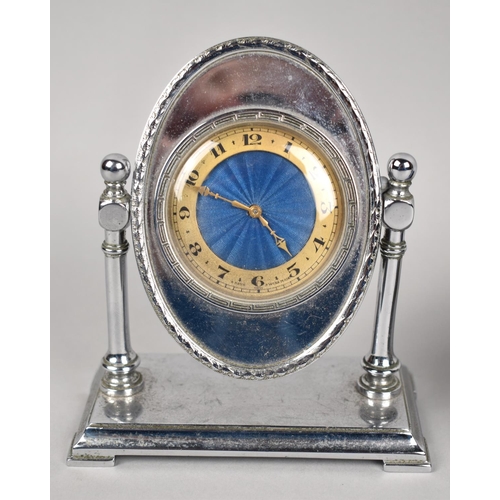 276 - Three Art Deco Clocks to Comprise Demi Lune Blue Engine Turned Enamel Travel Clock with 8 Day Moveme... 