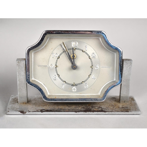 276 - Three Art Deco Clocks to Comprise Demi Lune Blue Engine Turned Enamel Travel Clock with 8 Day Moveme... 