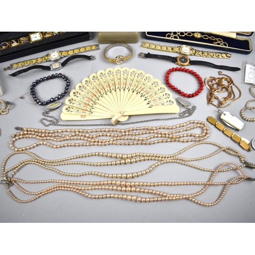 290 - A Collection of Various Costume Jewellery to Comprise Wrist Watches, Pearl Necklaces, Bead Necklaces... 