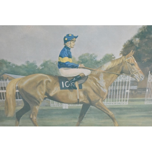 308 - A Framed Madeline Selfe Print of Grundy and Pat Eddery, 58x43cm