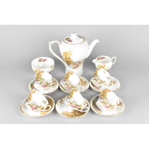 315 - A Shelley Heather Series Coffee Set to Comprise Teapot, Milk Jug, Sugar Bowl and Six Coffee Cans and... 