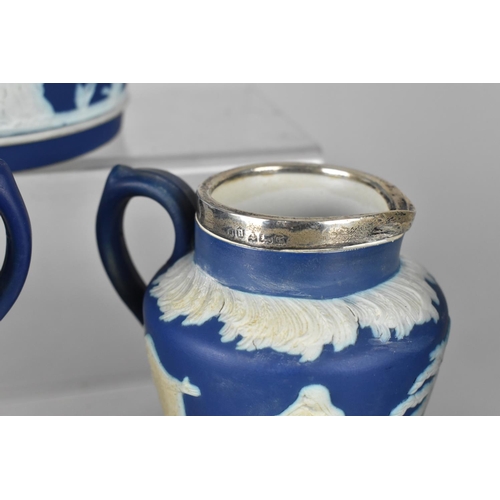 321 - A Silver Mounted Adams Tunstall Jasperware Three Piece Service to Comprise Teapot, Twin Handled Suga... 