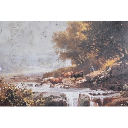 323 - A Large Gilt Framed Print, Cattle Scene at Stream, 75x49cm