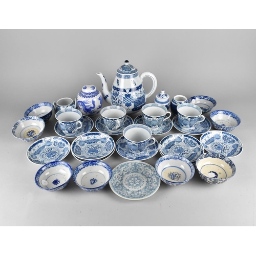 360 - A Blue and White Tea Set Together with Various Oriental Blue and White