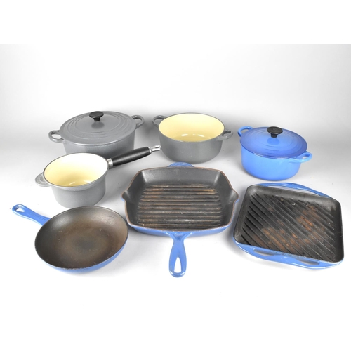 364 - A Collection of Various Le Creuset Cooking Pans, Blue and Grey Enamel Examples