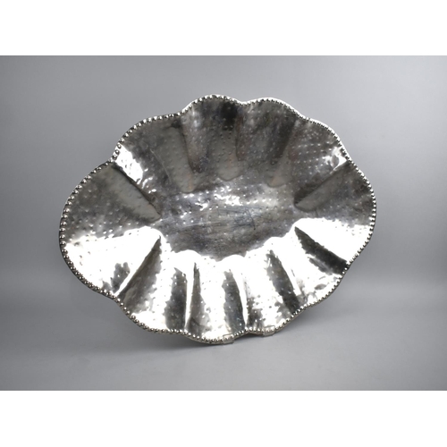 366 - A Large Silver Plated Tray of Reeded Form with Beaded Trim, 57cm Diameter