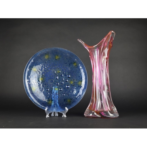 372 - A Large 'Sommerso' Type Glass Vase, 42cm high together with a Glass Dish 32cm Diameter