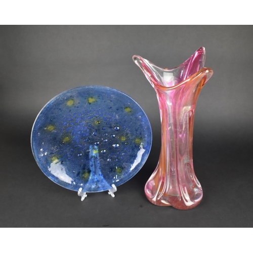 372 - A Large 'Sommerso' Type Glass Vase, 42cm high together with a Glass Dish 32cm Diameter