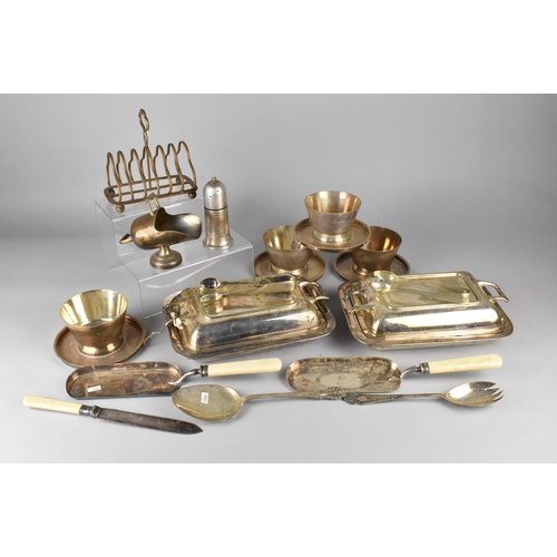 381 - A Collection of Various Silver Plate to Comprise Entree Dishes, Bowls on Stands, Toast Rack etc