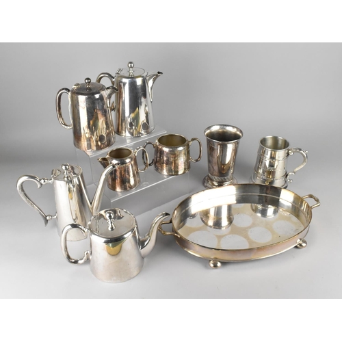 382 - A Collection of Silver Plate to Comprise Teawares, Walker & Hall Vase, Galleried Twin Handled Tray e... 