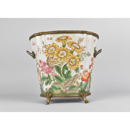 388 - A Reproduction Crackle Glazed Ceramic and Gilt Metal Mounted Vase of Urn Form Having Pineapple Finia... 