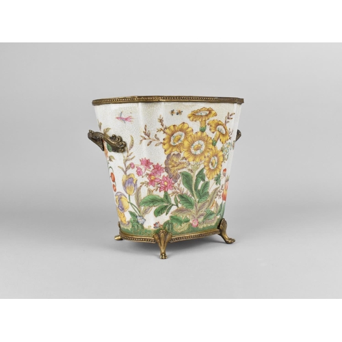 388 - A Reproduction Crackle Glazed Ceramic and Gilt Metal Mounted Vase of Urn Form Having Pineapple Finia... 