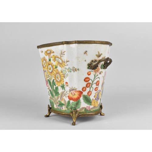 388 - A Reproduction Crackle Glazed Ceramic and Gilt Metal Mounted Vase of Urn Form Having Pineapple Finia... 