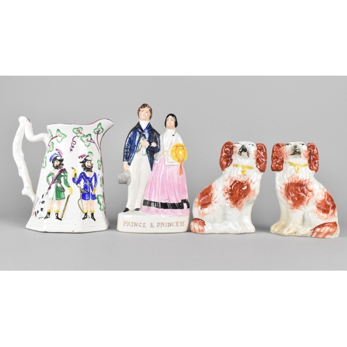 398 - A Staffordshire Flatback Modelled as Prince and Princess of Wales Together with Two Staffordshire Sp... 