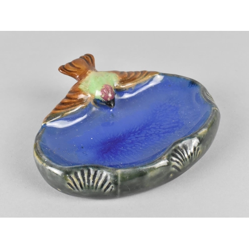 409 - A Doulton Lambeth Soap/Bibelot Dish of Shell Form with Sparrow Finial, No 12156, 15cm wide