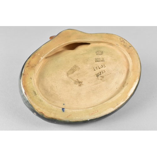 409 - A Doulton Lambeth Soap/Bibelot Dish of Shell Form with Sparrow Finial, No 12156, 15cm wide