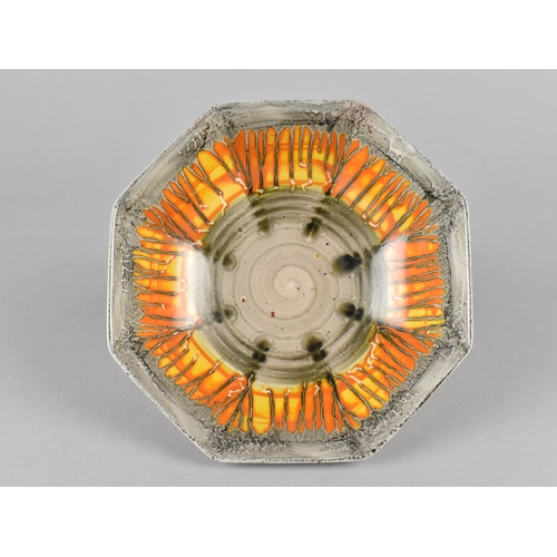 413 - A Shelley Black, Orange and Yellow Tone Drip Glazed Octagonal Bowl, 12.5cm Diameter